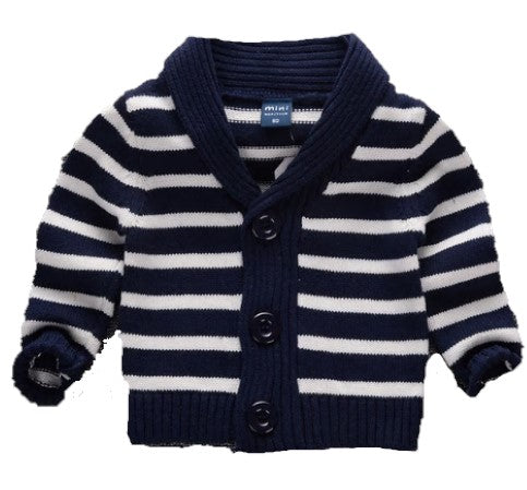 The Nautical baby/toddler boy sweater is a beautiful navy blue heavy knit sweater that will keep your little man nice and toasty. This sweater will fashionably last into winter and can be worn underneath a heavy coat if need be. It looks like a summer Hamptons vibe but will serve it's purpose during those cold winter nights. 