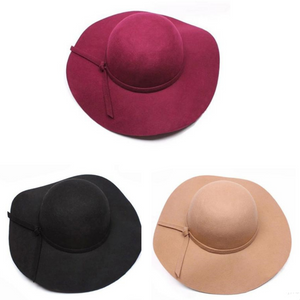 
            
                Load image into Gallery viewer, Add this gorgeous wide brim felt hat to all of your Fall styles! We have three colors for your mini fashionista to choose from - red wine, black and beige. We also have the matching hat for mommy too! 
            
        