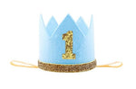 This crown is wrapped in Blue with gold glitter 1 across the top. The dimensions are 8cm wide & 7.3 cm high.
