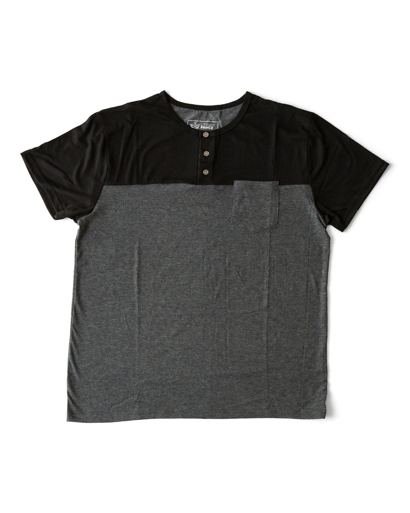 
            
                Load image into Gallery viewer, The Littlest Prince Black &amp;amp; Charcoal Block Henley Shirt is for the fashionable little gentleman who likes to take casual up a notch. This cool t-shirt is super comfy and can even be worn under a nice sports jacket with jeans. This set is perfect for stylish brothers as well as for matching daddy!
            
        