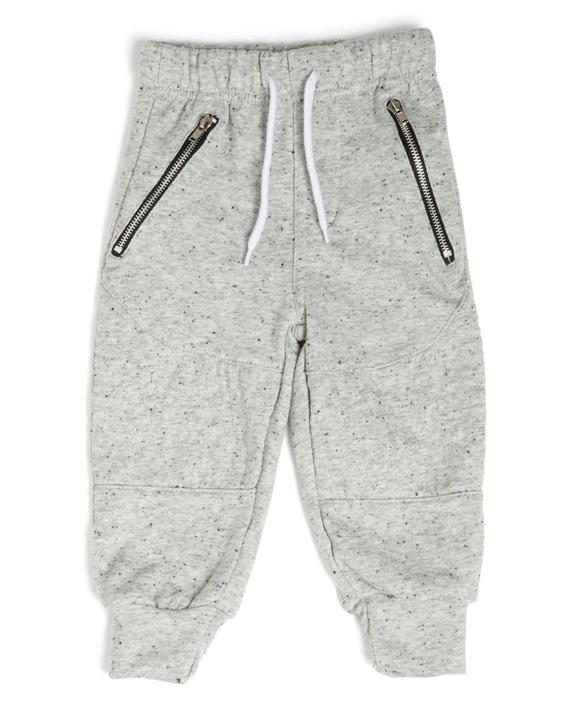 The Littlest Prince French Terry Moto Sweatpants are perfect for a super comfy yet fashionable look. These pants have an elastic waistband and the ankles have a cuffed hem. They also have zipper pockets and moto stitching by the knees.   Make sure to get an extra pair for daddy! Have them matching from head to toe!