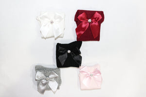knee high cotton sock with bows for little baby and toddler girls