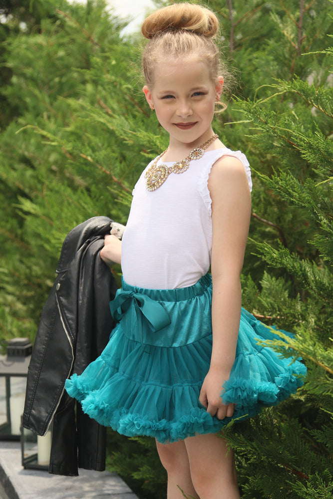 The fluffy tutu petti skirt is everything you want in a tutu. The ruffles are layered giving it a ton of poof! A satin bow lines the front. The color is gorgeous! 